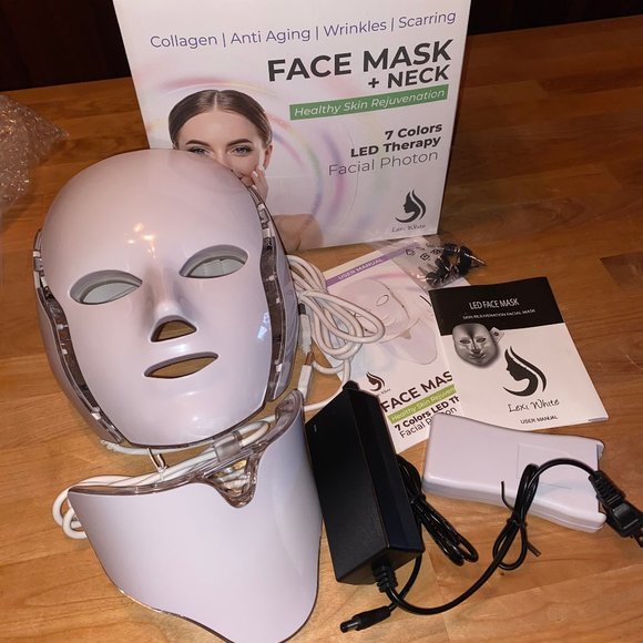 LED Light 7 Color Photon Therapy Face Neck Mask w/opt. microcurrent prongs NEW